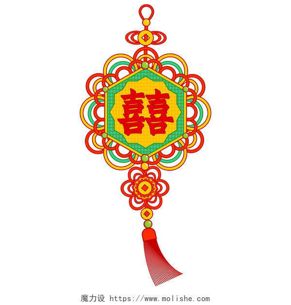 彩色喜字中国结元素中国结PNG素材新年春节